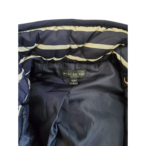 Striped Quilted Vest Large Navy/White with Pockets cottagecore warm winter chic - Picture 5 of 6